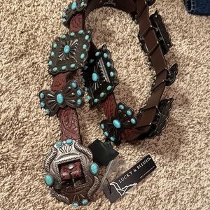 Lucky & Blessed Brown Belt with Turquoise Embellishments